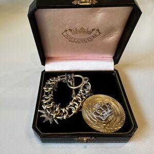 Juicy Couture Vintage Gold tone Chain Link Bracelet with 5 Pave Stone Ornaments